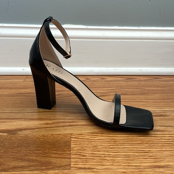 ASOS Raid Leather Black Square Open Toe Block Heels Size 9 - Picture 4 of 5